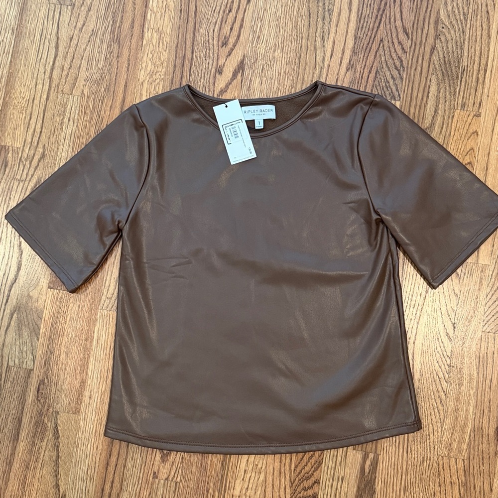 Brown Faux Leather Top, XS